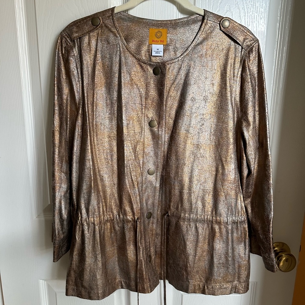 Bronze And Silver Metallic Ruby Rd Jacket Size 14 - image 1